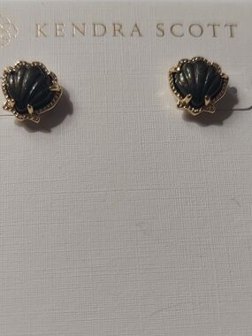 Kendra Scott Black Shell Gold-Trim Stud Earrings